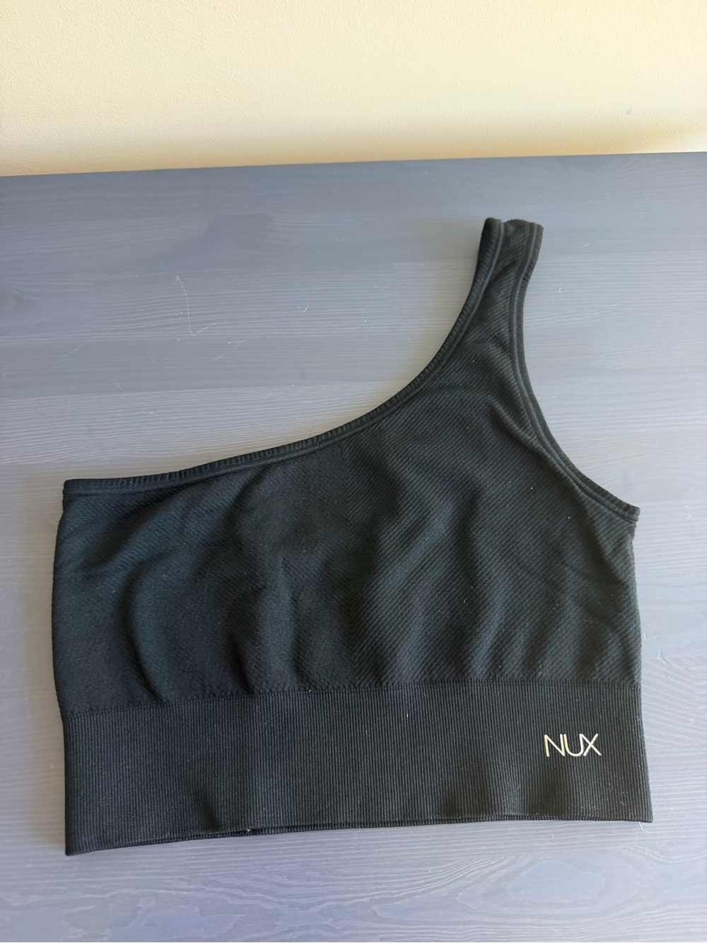 NUX Black One-Shoulder Ribbed Sports Bra
